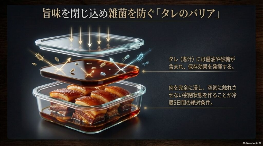 タレにしっかり浸けて保存する