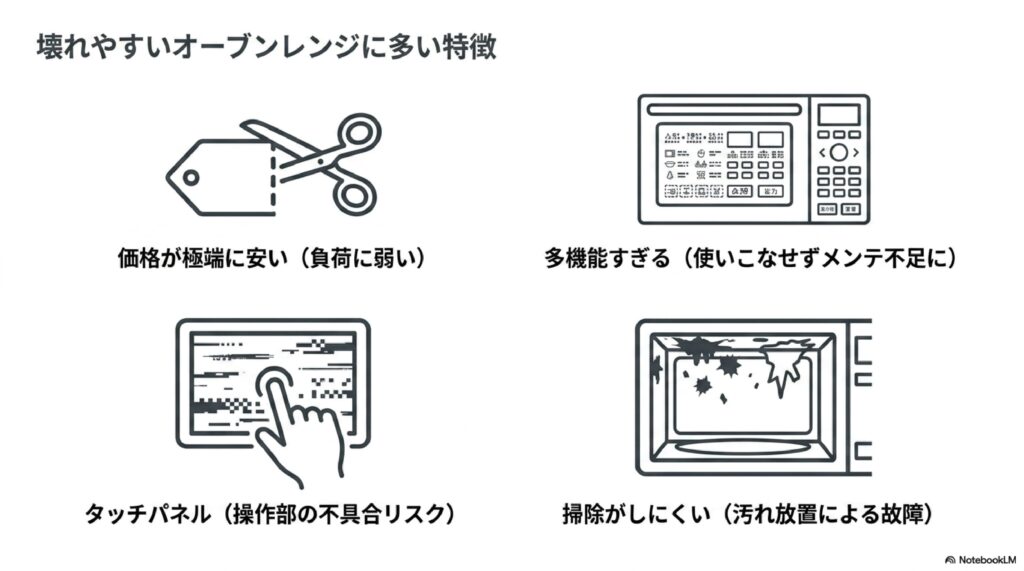 壊れやすいオーブンレンジに多い特徴