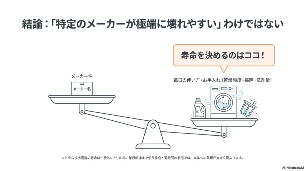 ドラム式洗濯機で壊れやすいメーカーはある？