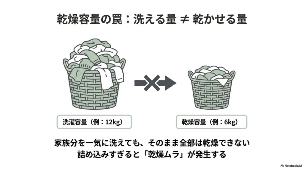 ドラム式洗濯機は、洗濯容量と乾燥容量が同じではない