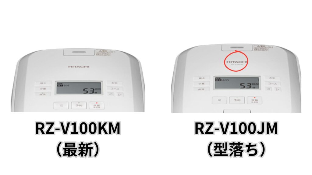型落ちRZ-V100JMにはフタのロゴ下に型番が書いてありますが、最新RZ-V100KMは消えました。