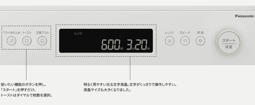 NE-BS5Eは、「フライあたため」「トースト」「定番グリル」調理ごとのボタンが用意